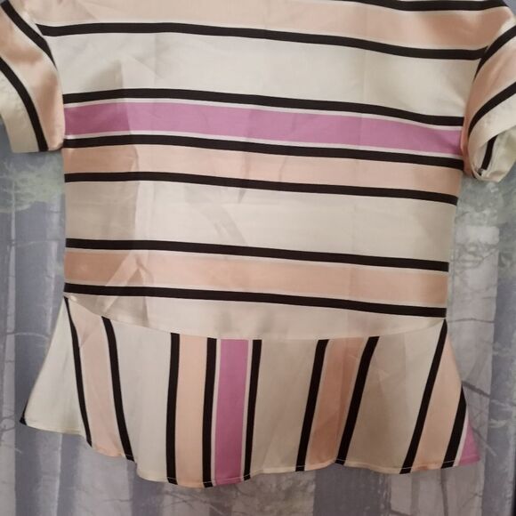 NWT Etienne Aigner 6 Block Color Striped Short Petal SILK Blend Women Top Blouse - Picture 7 of 12